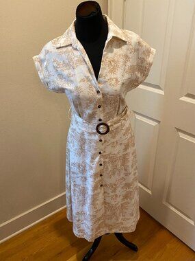 Aakaa Linen Belted Midi Dress